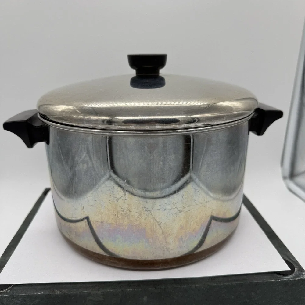 Vintage Revere Ware Copper Bottom Stock Pot w/ Lid USA Clinton IL Large 6 Qt